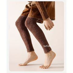 Men's Fleece Long Tube Socks Winter Warm Leg Protection Velvet Knee Pads