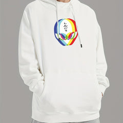 Men's Casual Alien Print Hooded Sweatshirt Long Sleeve Drawstrings