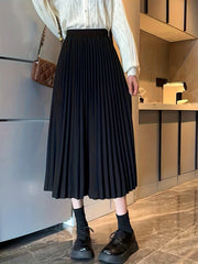 Elastic High Waist Pleated Skirt Spring & Fall Women's Clothing