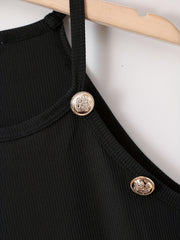 Teen Girls Halter Bodycon Dress Slim Fit Ribbed Button Detail