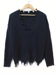 Casual Sweater Women's Plus Solid V Neck Long Sleeve Sweater