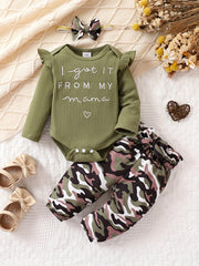 Baby Boys Romper & Camouflage & Headwear 3pcs Set