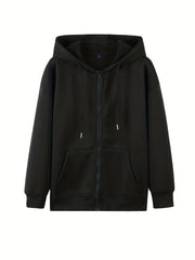 Casual Drawstring Zip Hoodie Long Sleeve Sweatshirt
