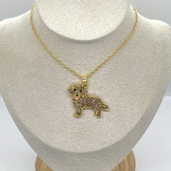 Golden Retriever Rhinestone Pet Pendant Necklace Dog Animal Jewelry