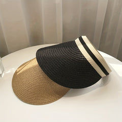 Straw Visor Hat Wide Brim Casual UV Protection Sun Hat Summer Travel Beach Hats