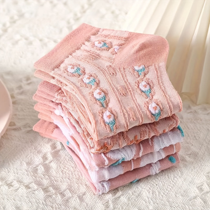5 Pairs Flower Low Cut Socks Girls Boys Accessories
