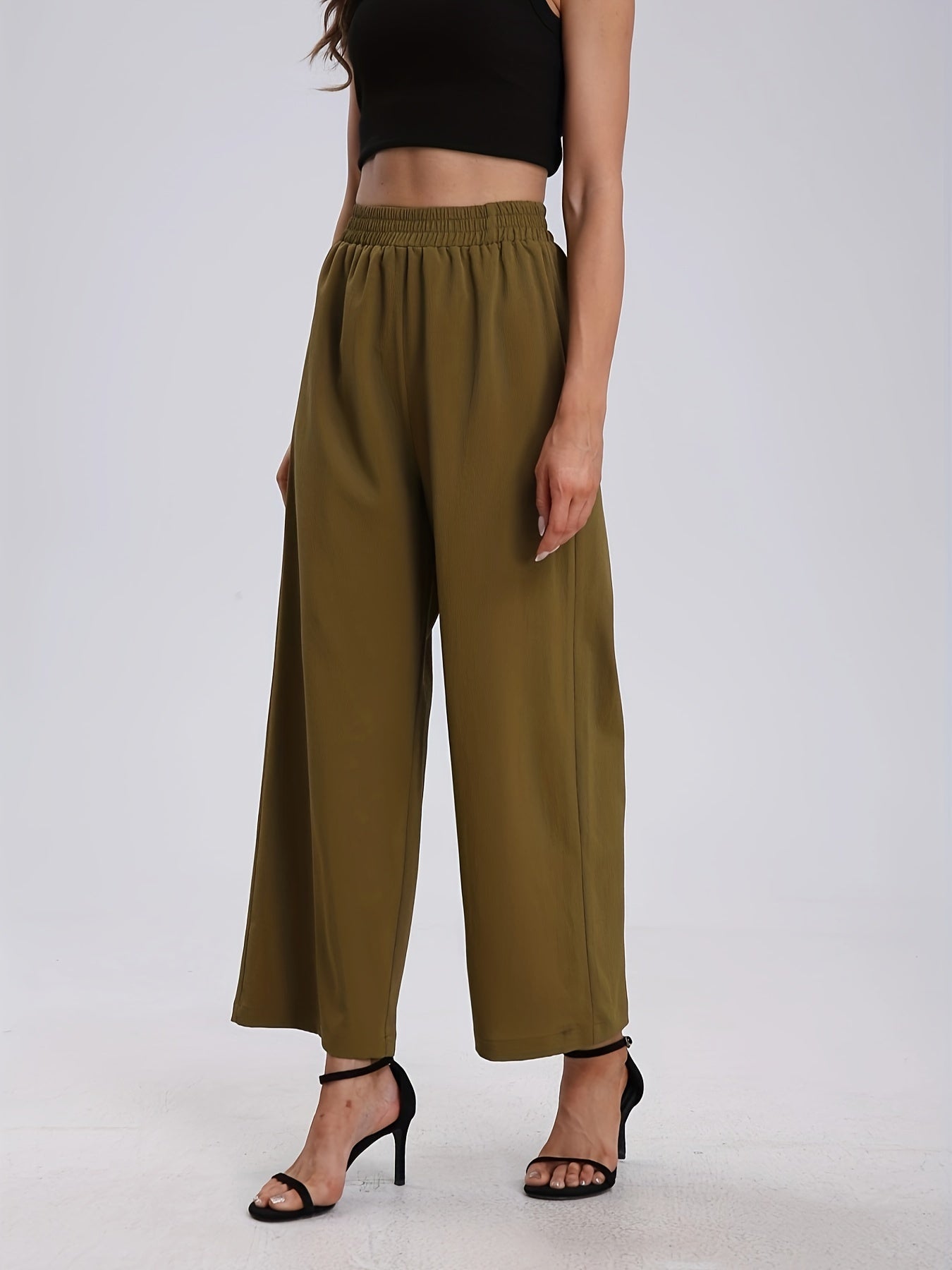 Casual Sleeveless V Neck Crop Top & Wide Leg Pants 2 Piece Set
