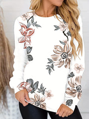 Floral Print Crew Neck Sweatshirt Long Sleeve Casual Pullover