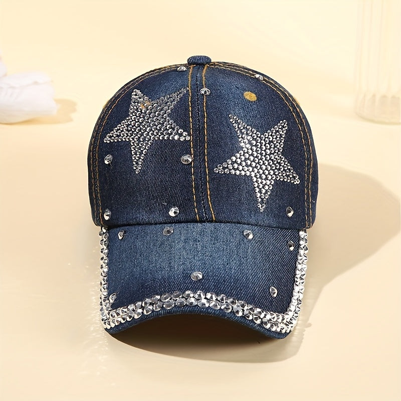 Pentagram Rhinestone Denim Baseball Cap Ladies Adjustable Caps Hats For Women