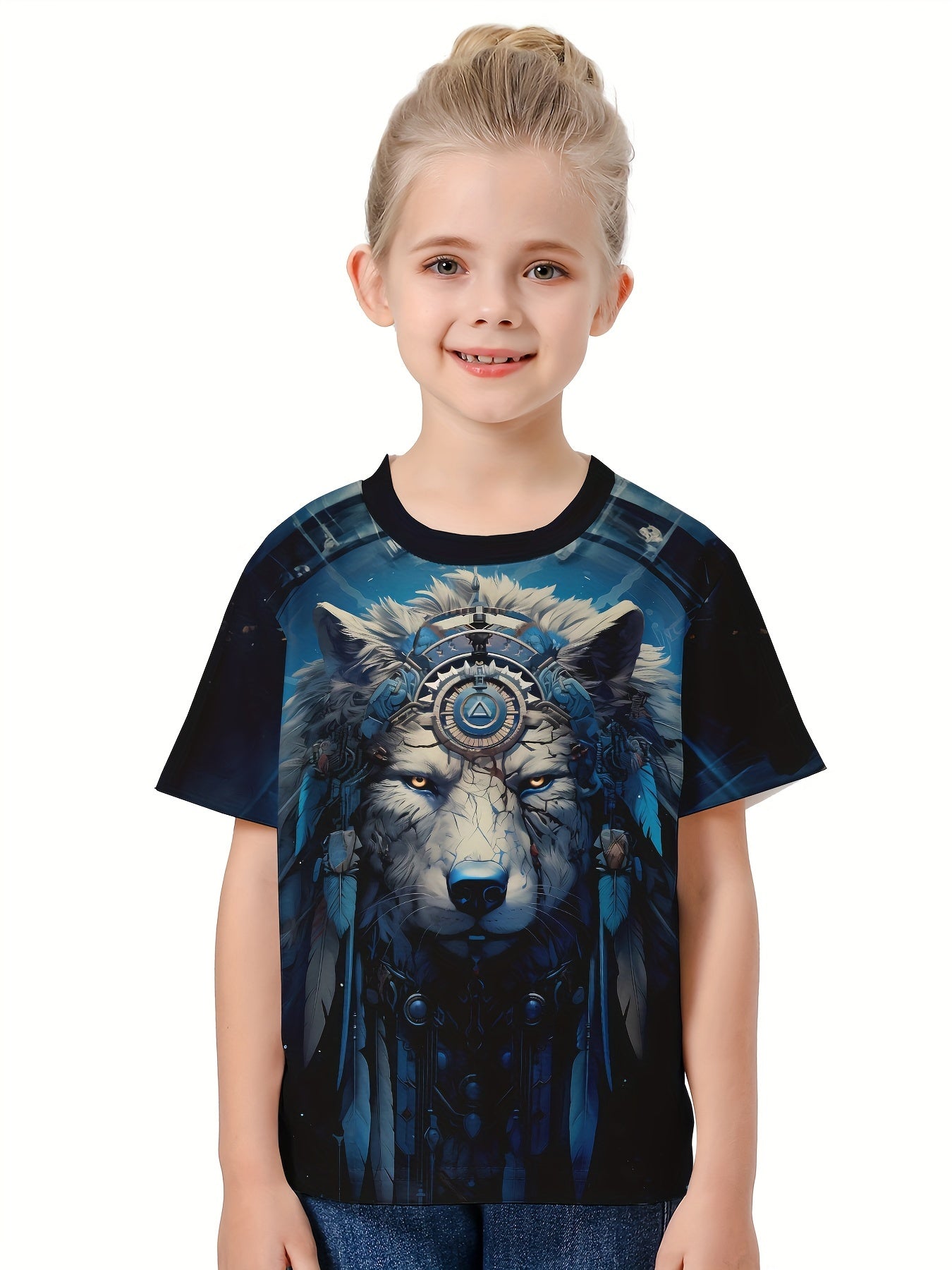 Ethnic Wolf Print Short Sleeve T shirt Girls 3d Print Tees Pullover