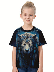 Ethnic Wolf Print Short Sleeve T shirt Girls 3d Print Tees Pullover