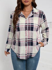 Plaid Print Long Sleeve Button Up Blouse