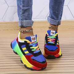 Rainbow Lace Up Patchwork Shoes Sports Fitness Running Shoes Women's Sport Shoes