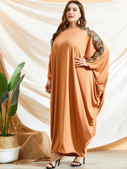 Tribal Abaya Dress Women's Plus Floral Appliques Batwing Sleeve