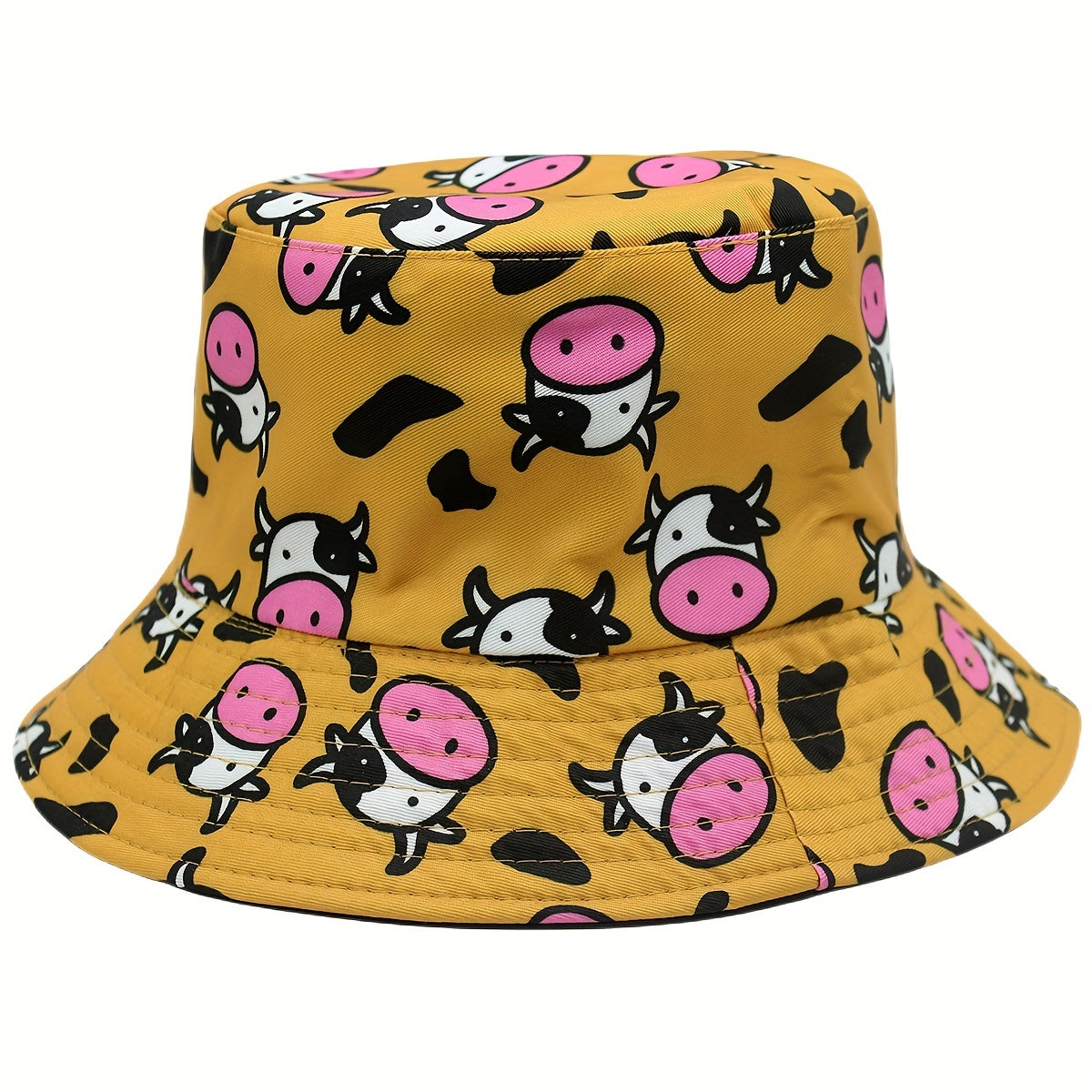 Versatile Sunshade Bucket Hat Cow Cartoon Print Unisex Daily Shopping