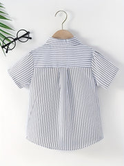 Boys Striped Casual Short Sleeve Lapel Shirt for Summer