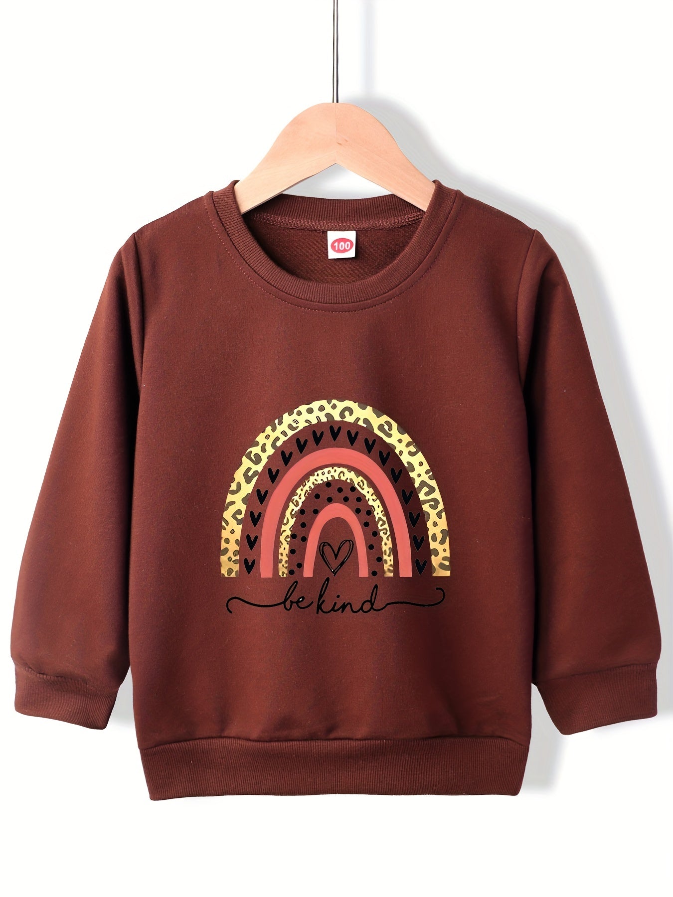 Leopard Rainbow Sweatshirt Girls Round Neck Pullover Tops