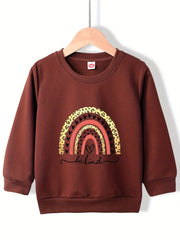 Leopard Rainbow Sweatshirt Girls Round Neck Pullover Tops