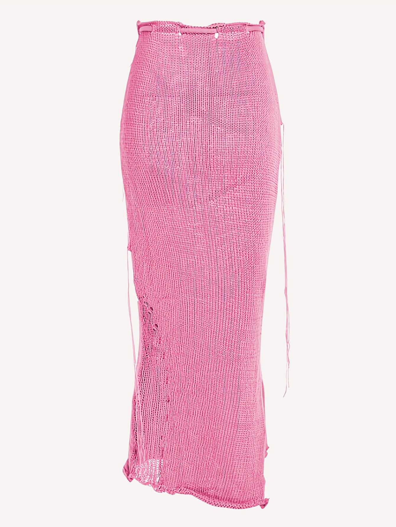 Knitted Drawstring Waist Side Shirring Skirt Casual Ankle Skirt