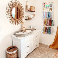 Lace Headband Holder with 30 Wooden Rings Storage Bag
