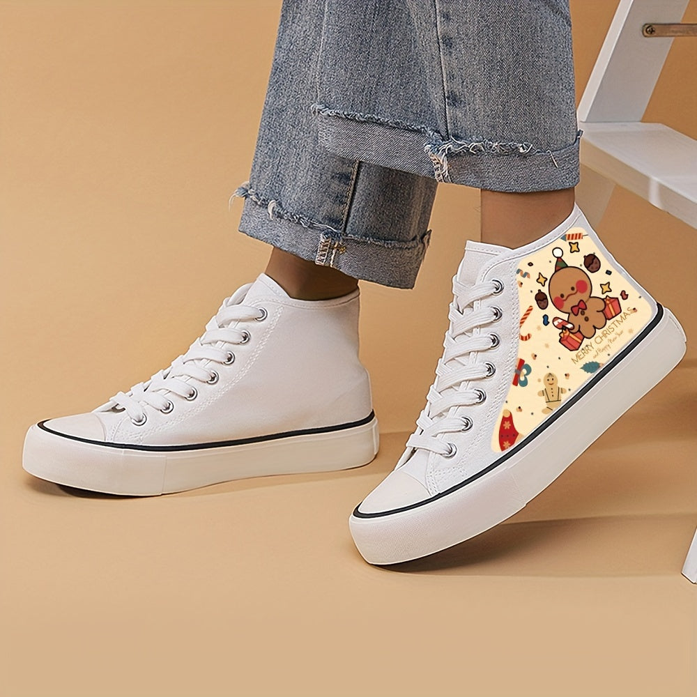 Christmas Cartoon Print High Top Canvas Sneakers