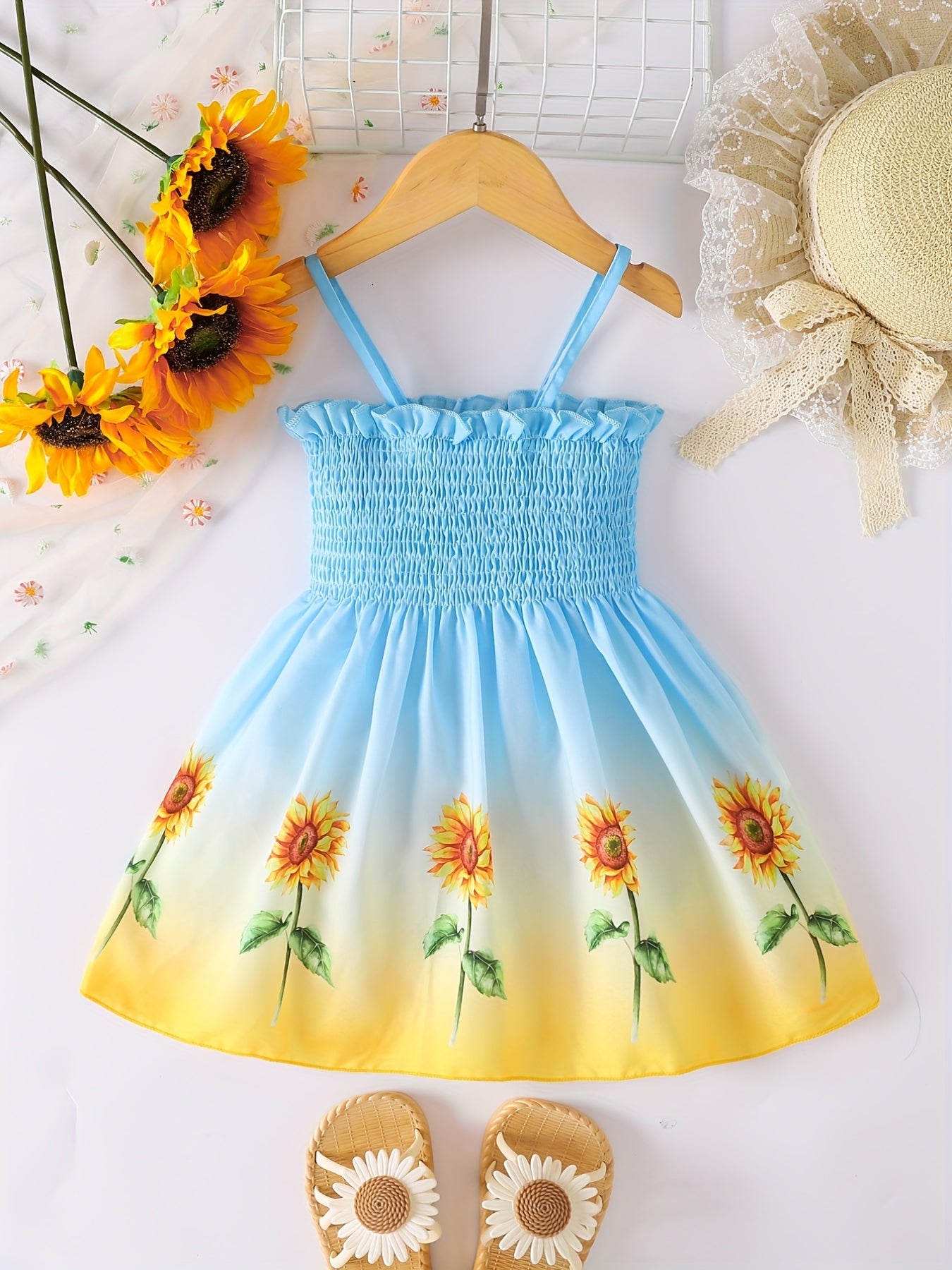 Toddler Girls Gradient Sunflower Cami Princess Dress