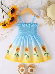 Toddler Girls Gradient Sunflower Cami Princess Dress