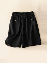 High Waist Solid Pocket Shorts for Women