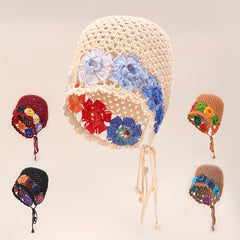 Flower Crochet Knit Hat Colorful Tassel Beanie for Women