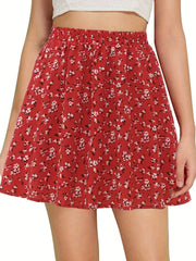 Floral Print Elastic Waist Skirt for Spring & Summer