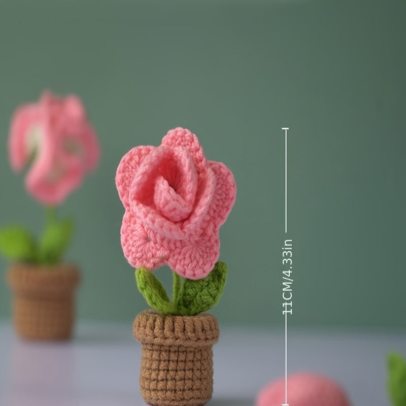 DIY Mini Potted Flower Bouquet Set Yarn Hand Woven Flowers
