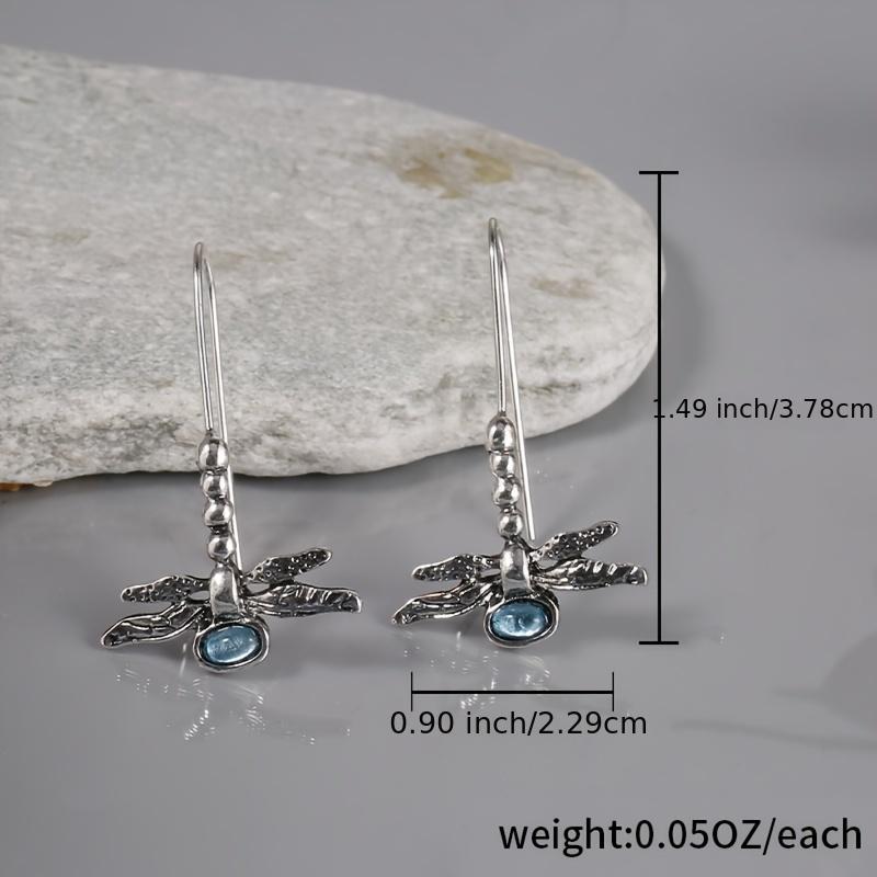 Vintage Dragonfly Stud Earrings with Oval Synthetic Gems for Party
