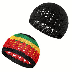 2pcs Hollow Out Beanie Thin Breathable Knit Hat Unisex Skull Cap