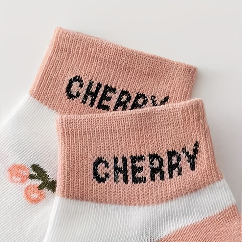 5 Pairs Fruit Print Crew Socks Women's Stockings