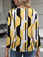 Colorblock Geo Print Notched Neck Top