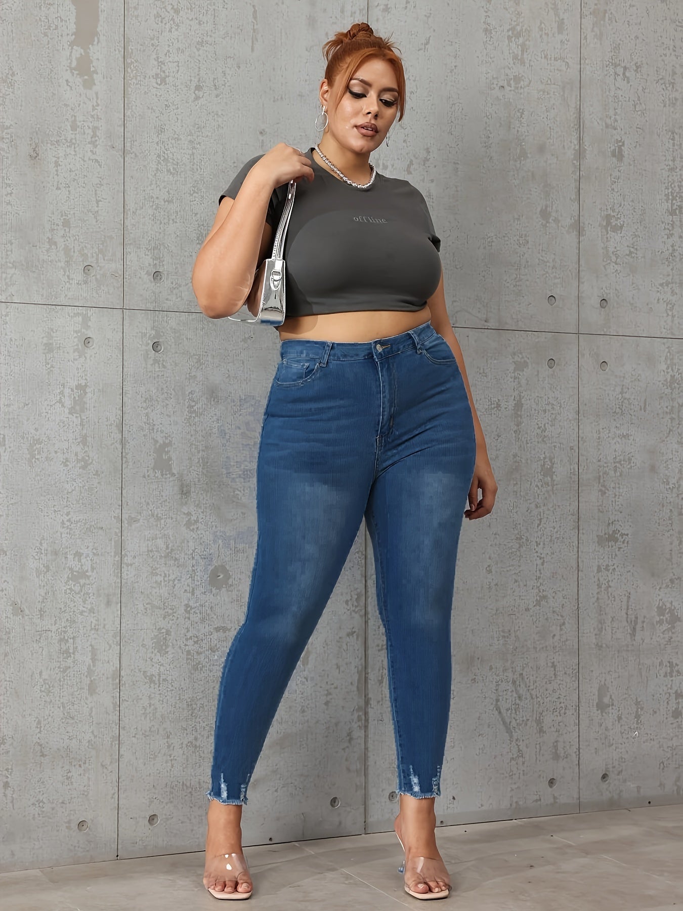Ripped Skinny Denim Pants, Medium Stretch Jeans
