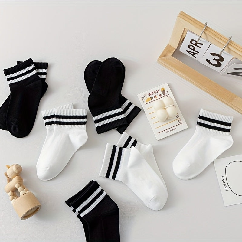 5pairs Kids Striped Breathable Sports Socks For Spring Summer