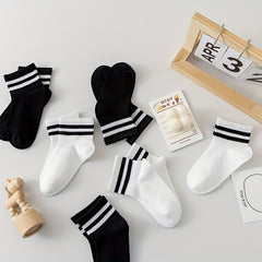 5pairs Kids Striped Breathable Sports Socks For Spring Summer