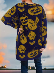 Pumpkin Pattern V Neck Button Up Cardigan Sweater