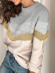 Colorblock Long Sleeve Round Neck Sweater