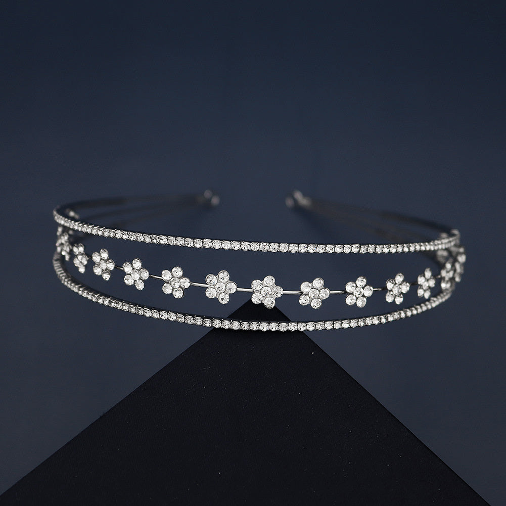 Rhinestone Flower Stretch Headband Adult Mini Hairband Party Hair Accessories