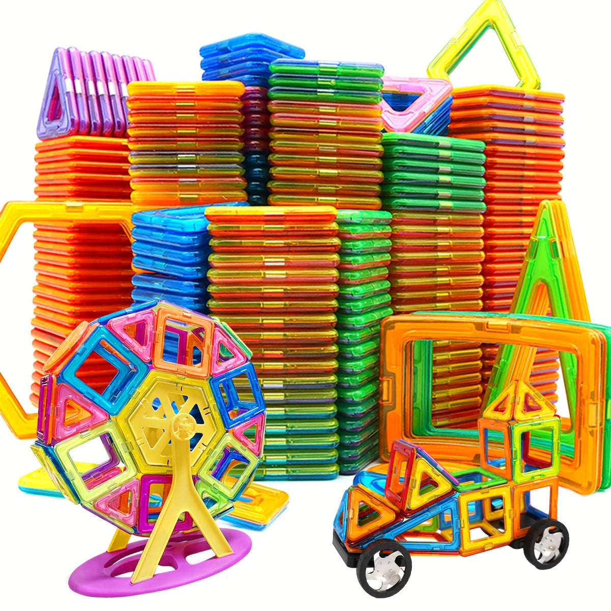 Large Magnetic Building Blocks DIY Toy with Wheels