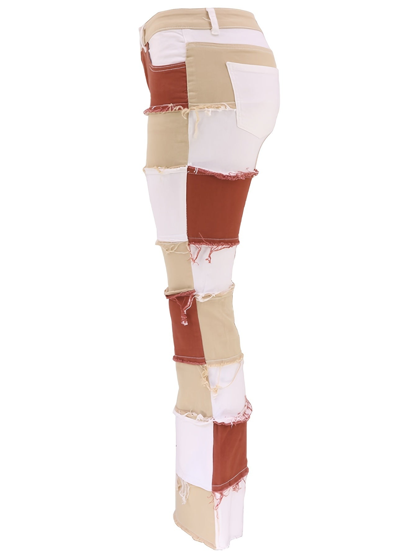 Colorblock High Waist Flared Jeans Patchwork Bell Bottom