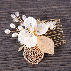 Girls' Golden Flower Hair Comb with Diamonds