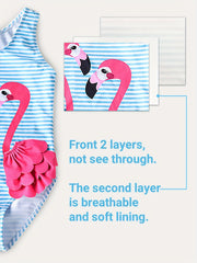 Girl's Flamingo Stripe Swimsuit with Cap