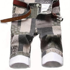 Men's Casual Stars Print Cotton Jean Shorts