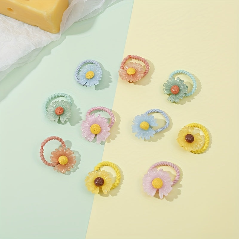 10pcs Girls Flower Hair Bands Elastic Hair Ties Headwear Accessories