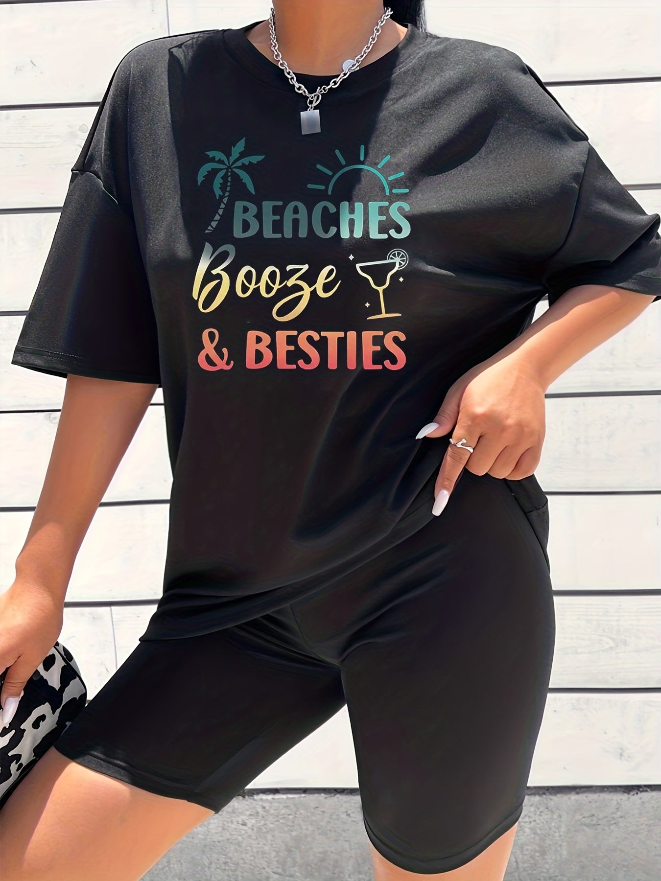 2pcs Summer Casual Sports Sets T-shirts & Shorts Women's Activew