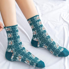 5 Pairs Vintage Ethnic Floral Socks for Women