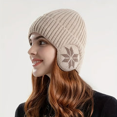 Winter Knitted Hat with Snowflake Earmuffs